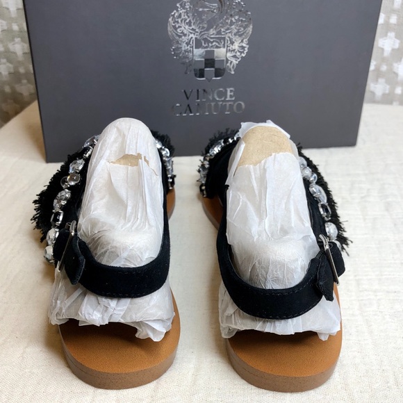 VINCE CAMUTO NEW Black Silver Gem Fringe Sandal 9 - Picture 4 of 7